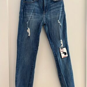 Current/Elliott Blue Distressed Skinny Jeans